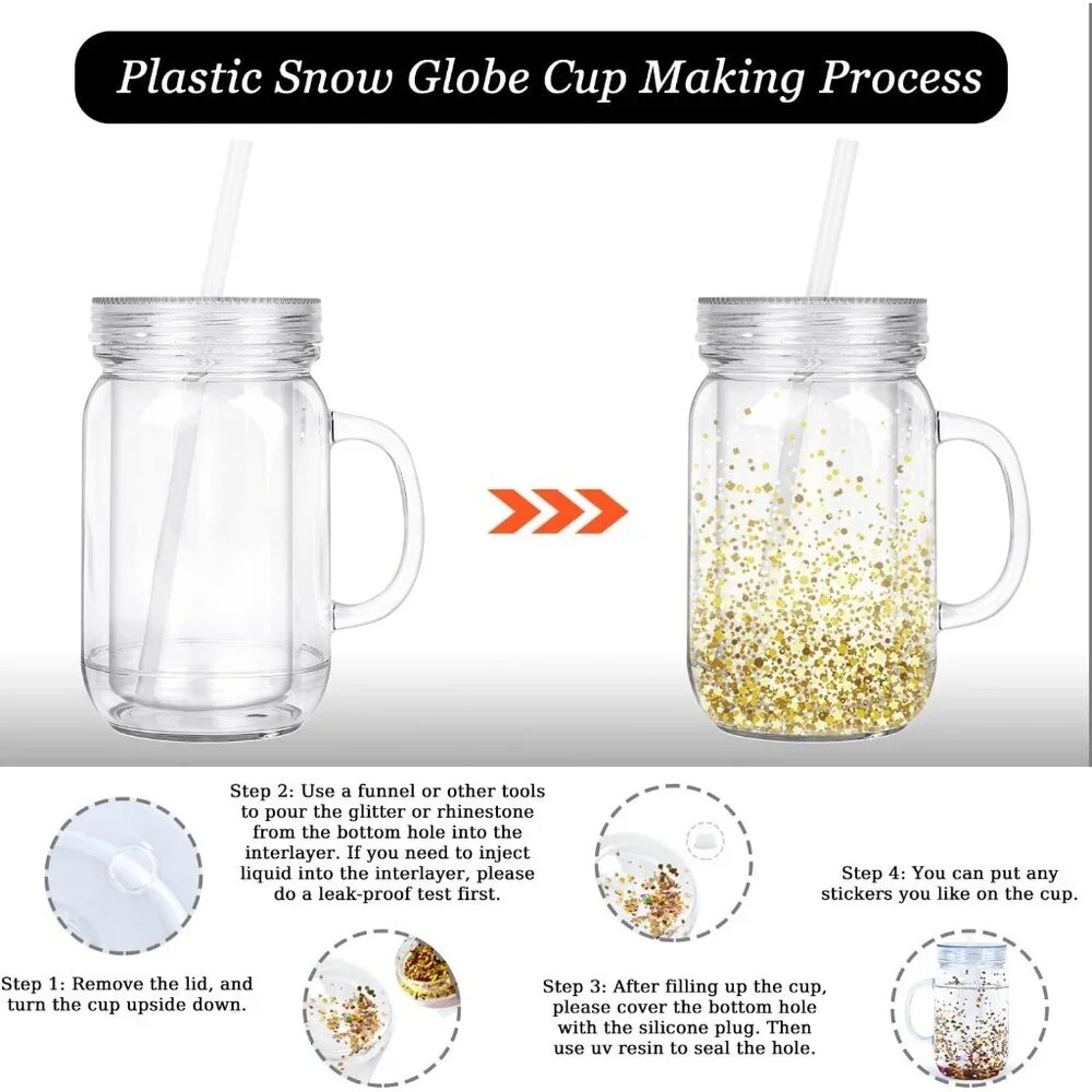 6 Pack 20 Oz Reusable Snow Globe Tumblers with Lids and Straws in Mixed Colors